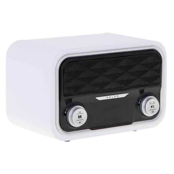 Radio Bluetooth, FM-tuner, MP3-föreläsning, USB-port och SD-kort, Trådlös, Bärbar Adler AD1185 Vit 39181