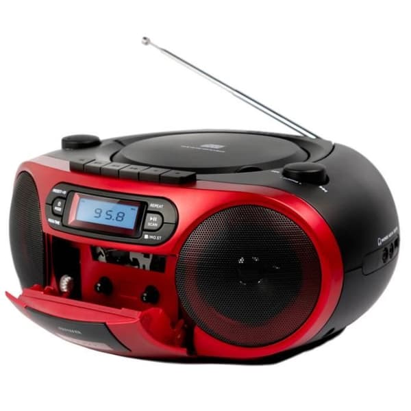 Aiwa BBTC-550RD röd bärbar hifi-radio med CD, kassett, Bluetooth och USB