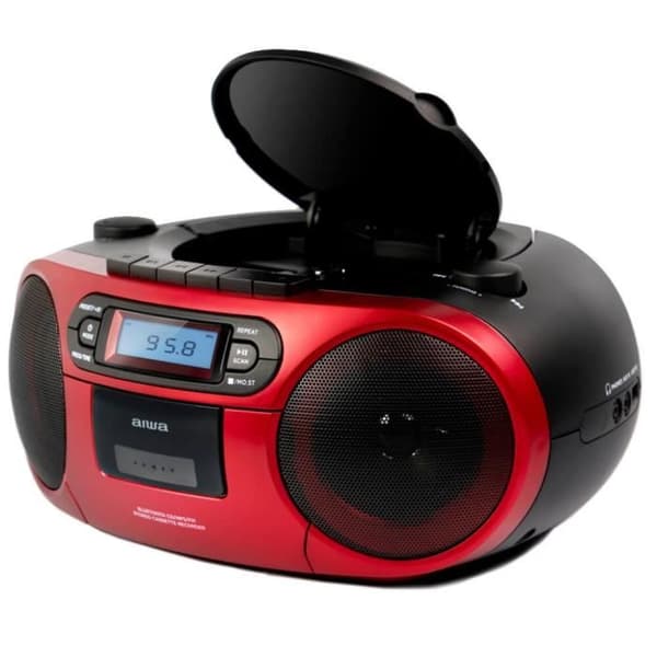 Aiwa BBTC-550RD röd bärbar hifi-radio med CD, kassett, Bluetooth och USB