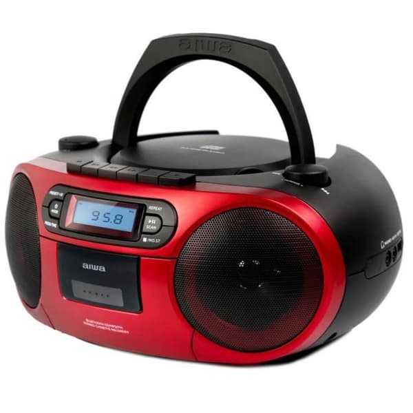 Aiwa BBTC-550RD röd bärbar hifi-radio med CD, kassett, Bluetooth och USB