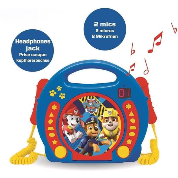 LEXIBOOK - PAT 'PATROUILLE - CD-soitin, lasten karaoke, 2 mikrofonia - Lapsi - Poika - 3-vuotiaasta alkaen