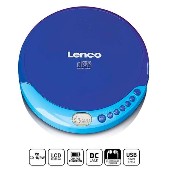 Portabel CD-spelare - Lenco - CD-011 - Hörlurar ingår - Uppladdningsbar - Färg Blå
