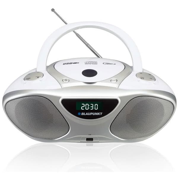 Blaupunkt BB14WH, 2 W, CD-brännare, Silver, Vit, LCD, Elnät, Batteri-Batteri, 230 mm
