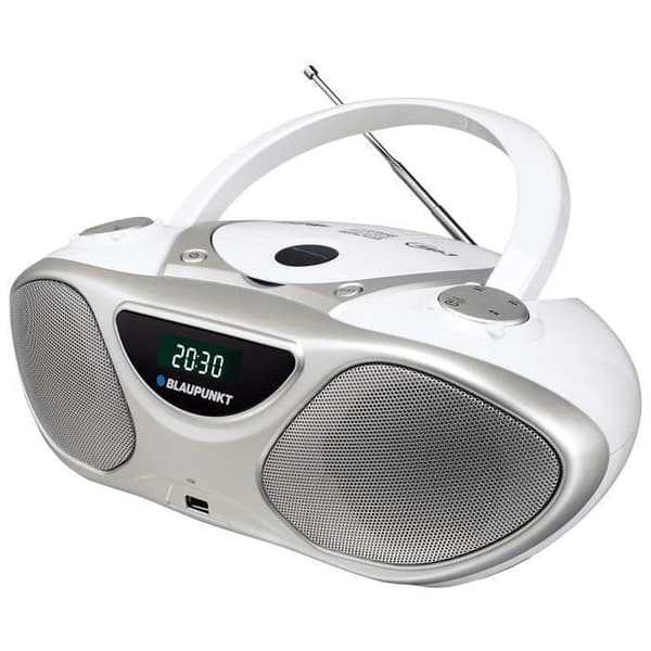 Blaupunkt BB14WH, 2 W, CD-brännare, Silver, Vit, LCD, Elnät, Batteri-Batteri, 230 mm