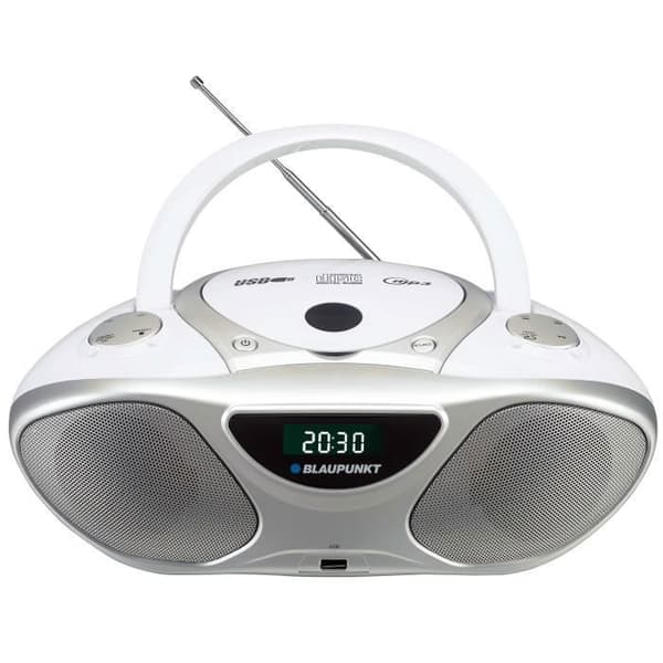 Blaupunkt BB14WH, 2 W, CD-brännare, Silver, Vit, LCD, Elnät, Batteri-Batteri, 230 mm