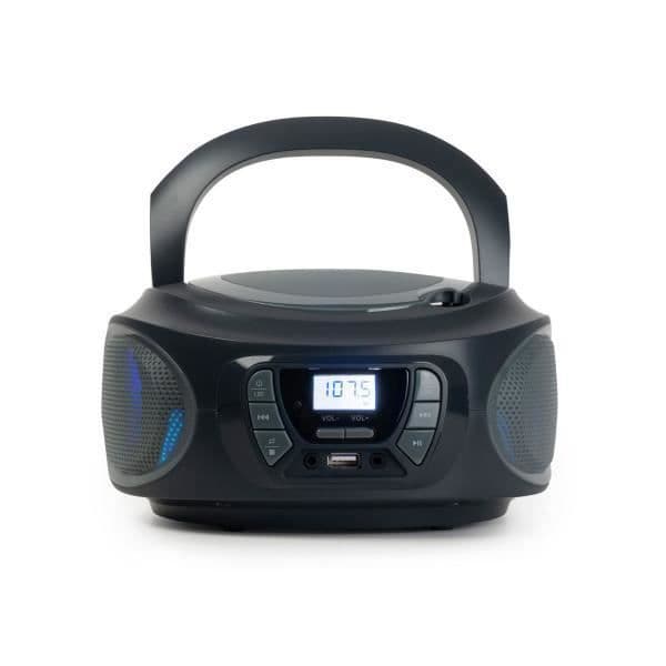 FONESTAR BOOM-ONE-B CD-radio i grå finish, med ljuseffekter, digital FM-tuner med 30 förinställningar, LCD-skärm, kontakt