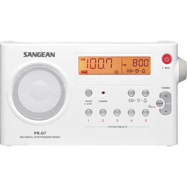 Sangean PR-D7 Bärbar Radio - Vit - AM/FM Digital Tuner - 10 programmerbara stationer - Autosökning