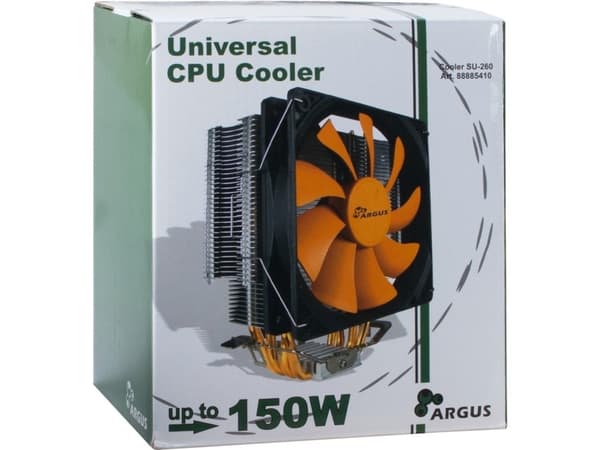 Argus SU-260 - Prosessorkjøler - (for: LGA775, LGA1156, AM2, AM2+, LGA1366, AM3, LGA1155, AM3+, FM1, FM2, LGA1150, LGA1151, AM4, LGA1200) - aluminium