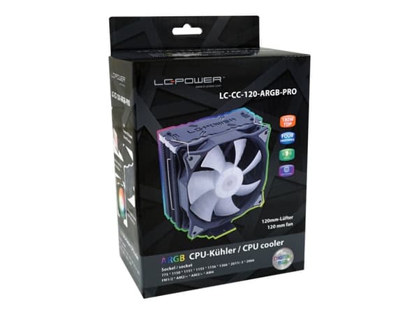 LC Power LC-CC-120-ARGB-PRO - Prosessorkjøler - (for: LGA775, LGA1156, AM2, AM2+, LGA1366, AM3, LGA1155, AM3+, LGA2011, FM1, FM2, LGA1150, LGA2011-3, Sort
