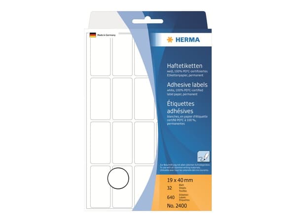 HERMA - Papper - självhäftande - vit - 19 x 40 mm 640 etikett (er) (32 ark x 20) etiketter