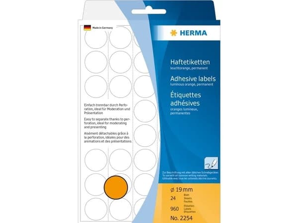 HERMA - Papir - matt - permanet adhesiv - luminøs oransje - 19 mm rund 960 etikett(er) (24 ark x 40) merkelapper