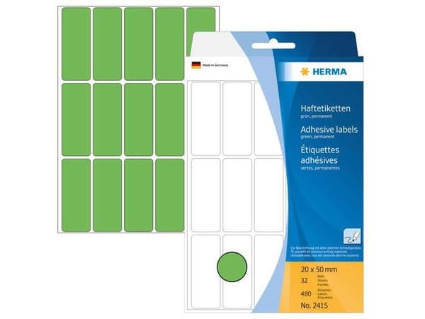 HERMA - Permanet adhesiv - grønn - 20 x 50 mm 480 etikett(er) (32 ark x 15) merkelapper