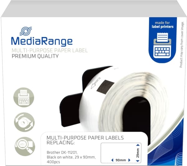 MediaRange kirjoitusteippi 29x90mm musta/valkoinen Brother DK-11201 400kpl