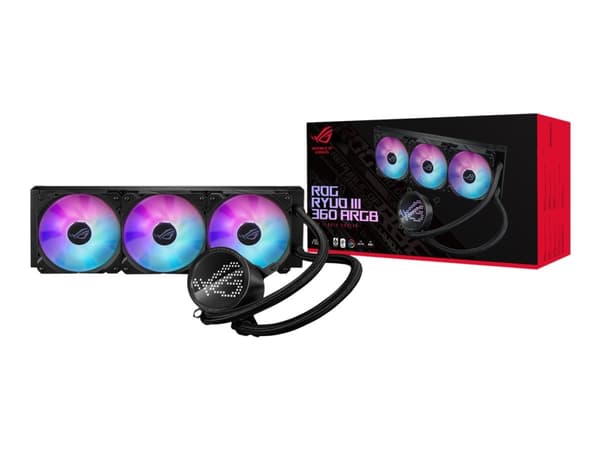 ASUS ROG Ryuo III 360 ARGB, Nestejäähdytyspakkaus, 12 cm, 2200 RPM, 36,45 dB, 70,07 cfm, Musta