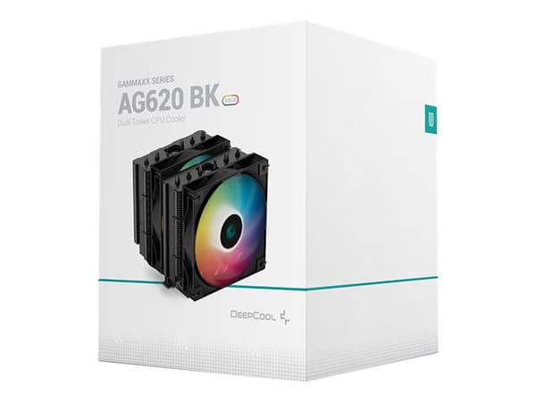 DeepCool AG620 BK ARGB, Ilmanjäähdytin, 12 cm, 300 RPM, 1850 RPM, 29,4 dB, 67,88 cfm musta, Valkoinen