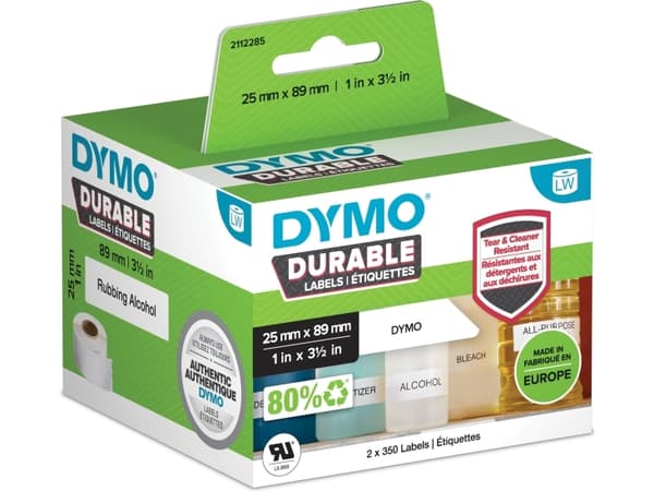 DYMO LabelWriter - Polypropylen (PP) - stark häftning - 89 x 25 mm 700 etikett (er) (2 rulle/rullar x 350) etiketter - för DYMO LabelWriter 310, 315,