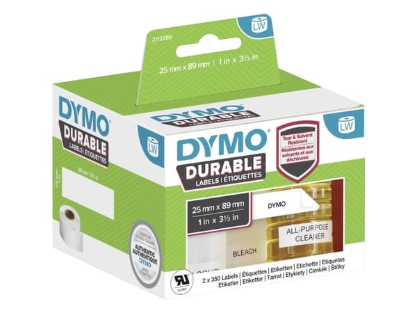 DYMO LabelWriter - Polypropylen (PP) - stark häftning - 89 x 25 mm 700 etikett (er) (2 rulle/rullar x 350) etiketter - för DYMO LabelWriter 310, 315,