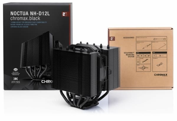 Noctua chromax.black NH-D12L - Processorkylare - (för: LGA1200, LGA1700, LGA1851, AM4, AM5, LGA1150, LGA1151, LGA1155, LGA1156) - kopparbas och värme