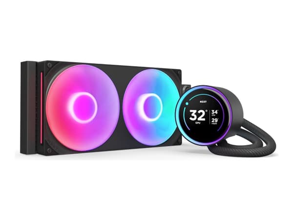 NZXT Kraken Elite 280 RGB - Væskekjølesystem for prosessor - med LCD-skjerm - (for: LGA1851, LGA1700, LGA1200, LGA115x Socket, AM5, AM4) - kobber - 2 Sort