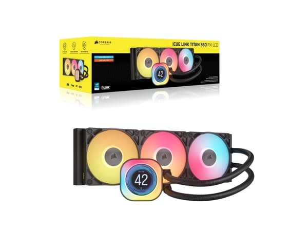 Corsair iCUE LINK TITAN 360 RX LCD, Ilmanjäähdytin, 12 cm, 300 rpm, 2100 rpm, 36 dB, 73,5 kuutiometriä/min.