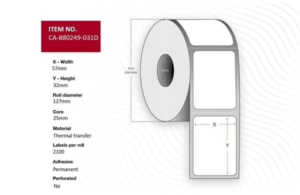 Capture - Polyester - permanet adhesiv - hvit - 57 x 32 mm 25200 etikett(er) (12 rull(er) x 2100) boks - merkelapper