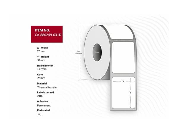 Capture - Polyester - permanet adhesiv - hvit - 57 x 32 mm 25200 etikett(er) (12 rull(er) x 2100) boks - merkelapper