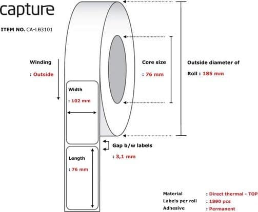 Capture - Eco paper - permanet adhesiv - toppbelagt - hvit - 102 x 76 mm 22680 etikett(er) (12 rull(er) x 1890) boks - merkelapper