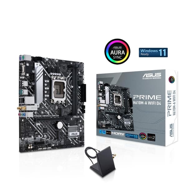ASUS PRIME H610M-A WIFI D4 - Bundkort - micro ATX - LGA1700-stik - H610-chipsæt - USB 3.2 Gen 1, USB 3.2 Gen 2 - Gigabit LAN, Wi-Fi, Bluetooth - Indby
