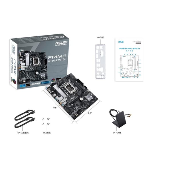 ASUS PRIME H610M-A WIFI D4 - Bundkort - micro ATX - LGA1700-stik - H610-chipsæt - USB 3.2 Gen 1, USB 3.2 Gen 2 - Gigabit LAN, Wi-Fi, Bluetooth - Indby