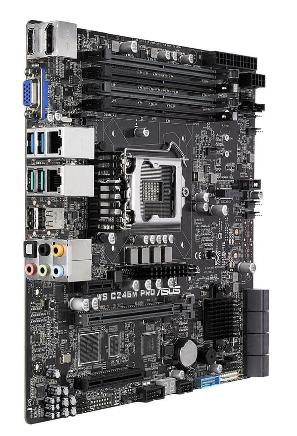 ASUS WS C246M PRO Workstation Mainboard (Micro-ATX, Intel Skylake / Skylake Refresh Series, LGA 1151-2, 4x DDR4 2666 MHz ECC, PCIe 3.0, SATA, M.2, NVM