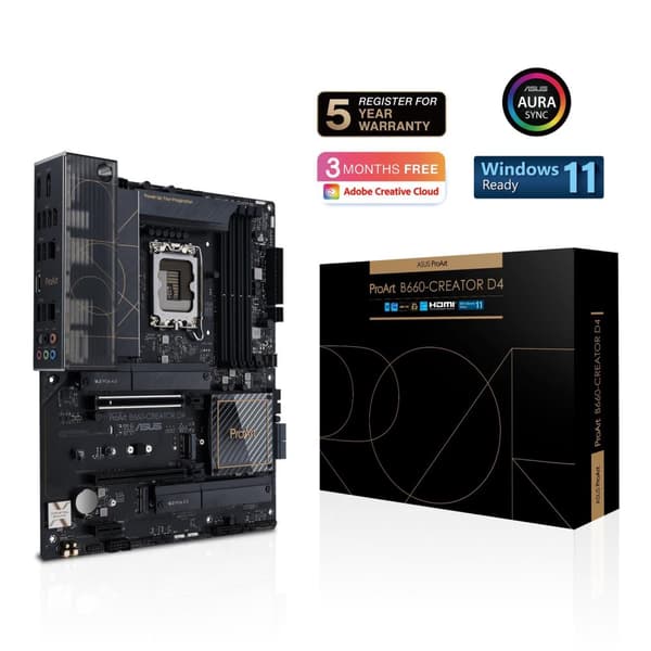 ASUS PROART B660-CREATOR D4 ATX emolevyn liitäntä 1700 USB-C/HDMI/DP (CPU vaaditaan) - HD Audio (8-kanavainen) (90MB19F0-M0EAY0)