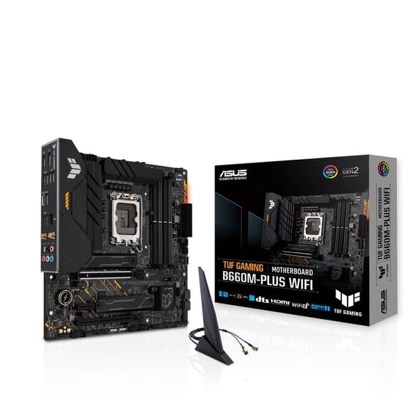 ASUS TUF GAMING B660M-PLUS WIFI - Emolevy - mikro-ATX - LGA1700-liitäntä - B660-piirisarja - USB-C Gen1, USB 3.2 Gen 1, USB 3.2 Gen 2, USB-C Gen 2x2 -