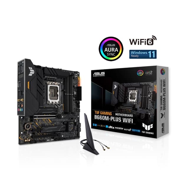 ASUS TUF GAMING B660M-PLUS WIFI - Emolevy - mikro-ATX - LGA1700-liitäntä - B660-piirisarja - USB-C Gen1, USB 3.2 Gen 1, USB 3.2 Gen 2, USB-C Gen 2x2 -