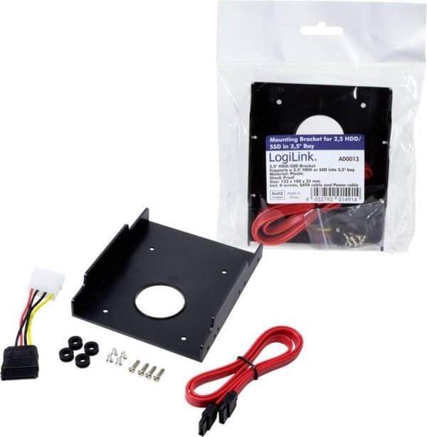 2,5" SATA HDD/SSD til 3,5" slot monteringsramme inklusive kabler / sort