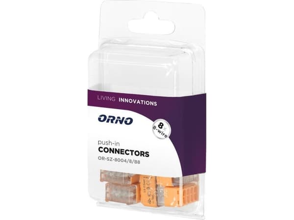 Orno 8-leder push-in installasjonskontakt; for ledning 0,75-2,5 mm?; IEC 300V/24A; Blister 8 stk.