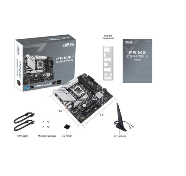 Hovedkort ASUS Intel B760 Express (LGA1700, Micro-ATX, minne DDR4, minnespor 4, 3xPCI-Express 4.0 16x, 2xM.2, 2xHDMI)