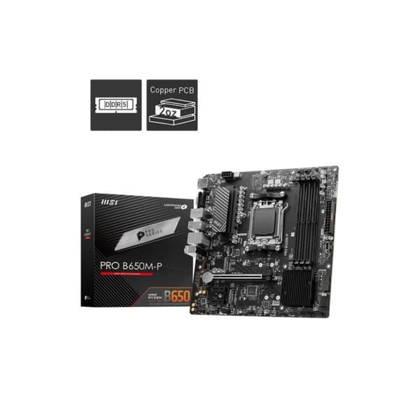 Bundkort MSI AMD b650 (sam5, micro-atx, memory ddr5, memory slots 4, 2xpci-express 1x, 1xpci-express 16x, 2xm.2)
