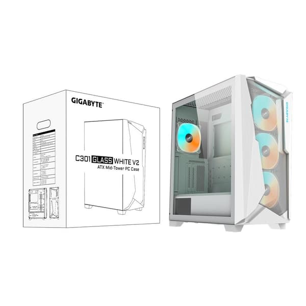 Case c301gw v2 (miditower, kotelotuotteen läpinäkyvä paneeli, ei sisälly, atx, eatx, microatx, miniitx), Gigabyte