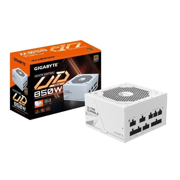 Strømforsyning 850 watt (effektivitet 80 plus guld, pfc active, mtbf 100000 timer, gp-ud850gmpg5w), Gigabyte Sort