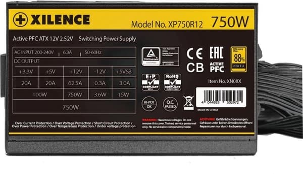 Strømforsyning 750 watt (effektivitet 80 pluss gull, pfc active, xn335), Xilence