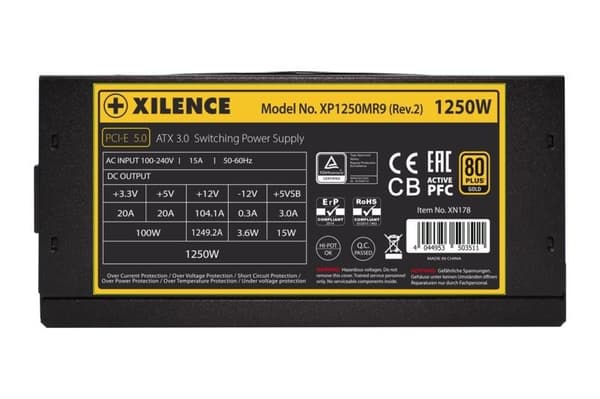 Strømforsyning 1250 watt (effektivitet 80 plus guld, pfc active, xn178), Xilence
