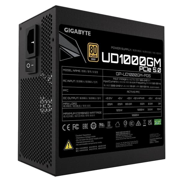 Power Supply GIGABYTE UD1000GM PG5 (1000 Watts, Efficiency 80 PLUS GOLD, PFC Active, MTBF 100000 hours, GP-UD1000GMPG5)