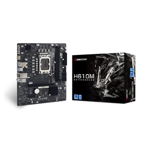 Hovedkort, Biostar, intel h610 (lga1700, micro-atx, minne ddr5, minnespor 2, 1xpci-express 3.0 1x, 1xpci-express 4.0 16x)
