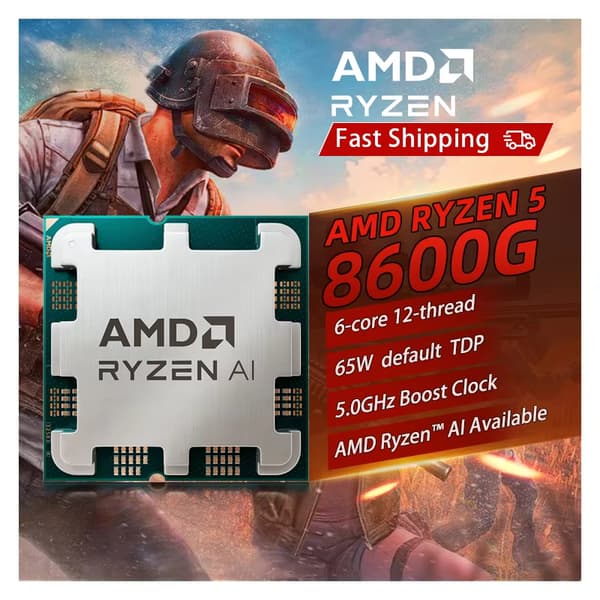 AMD Ryzen 5 8600G -suoritin, 6-ytiminen rakenne, 5,0 GHz maksimikellotaajuus, integroitu AMD Radeon -grafiikka