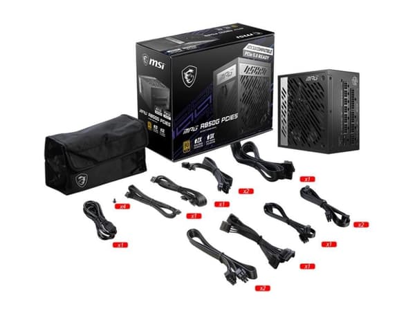 Strømforsyning 850 watt (effektivitet 80 pluss gull, pfc active, mpga850gPCie5), Msi