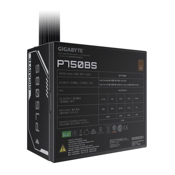 Strømforsyning gp-p750bs (750 watt, effektivitet 80 plus bronze, pfc active, mtbf 100000 timer, gp-p750bs), Gigabyte