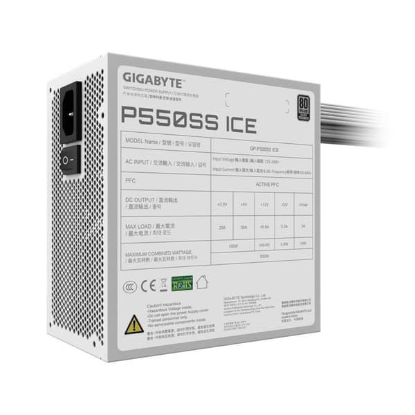 Strømforsyning gp-p550ss is (550 watt, effektivitet 80 pluss sølv, pfc active, mtbf 100 000 timer, gp-p550ssice), Gigabyte