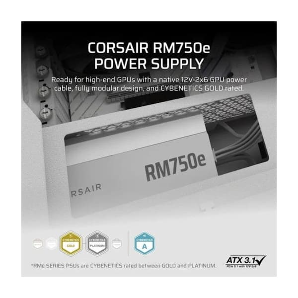 CORSAIR RM750e Vit - 750 Watt - ATX 3.1 - Cybenetics GULD