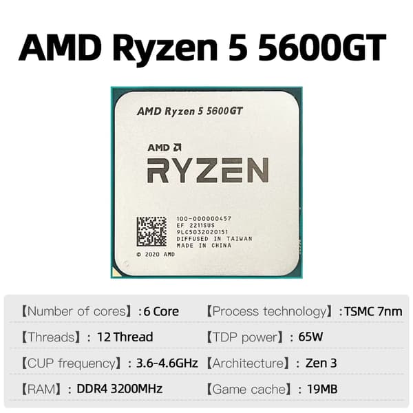 AMD Ryzen 5 5600GT, 6 kärnor, 12 trådar, 3.6GHz basfrekvens