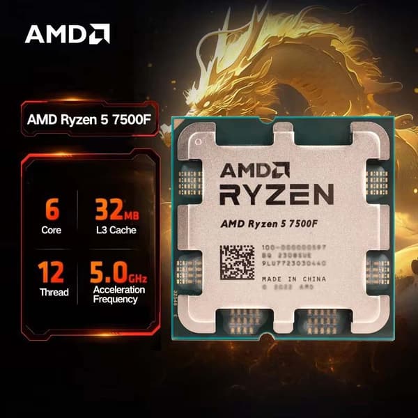 AMD Ryzen 5 7500F CPU, 6 kärnor, 12 trådar, 5,0 GHz max boost
